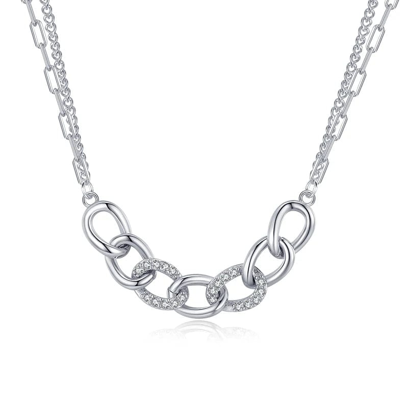 Wee Luxury Silver Necklaces XL6643-S Geometric Circle 925 Sterling Silver Necklace with Clear Zircon