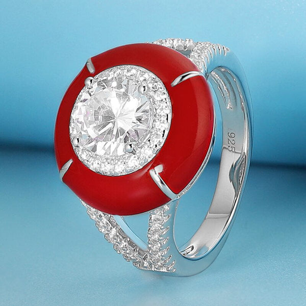 Wee Luxury Silver Rings Retro Style Zircon Red Silver Thumb Ring