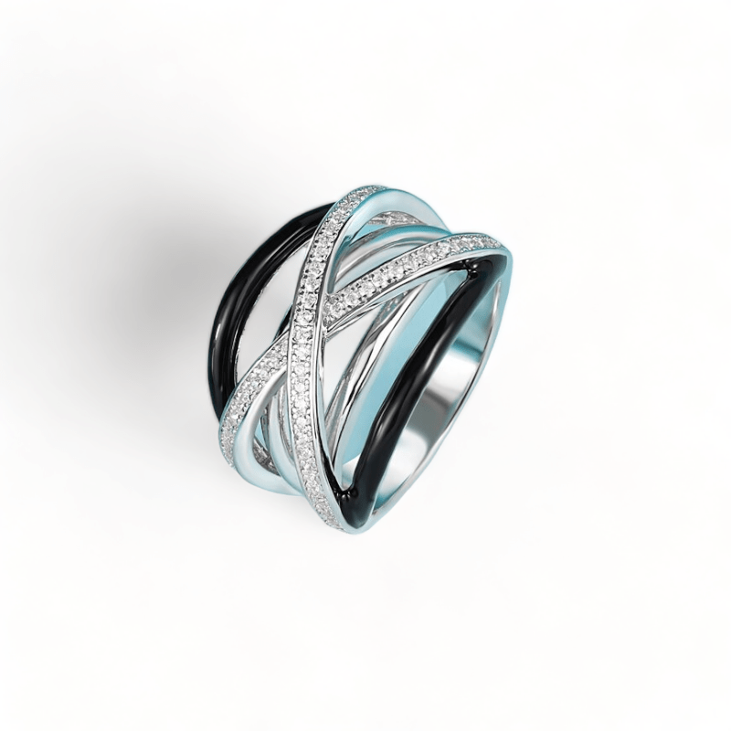 Wee Luxury Silver Rings 6 / Black Zircon Cross Multi-Line Colour Enamel Ring