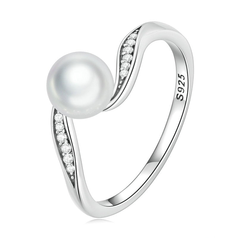 Wee Luxury Silver Rings 6 Geometric Silver Quality Shell Pearl Ring