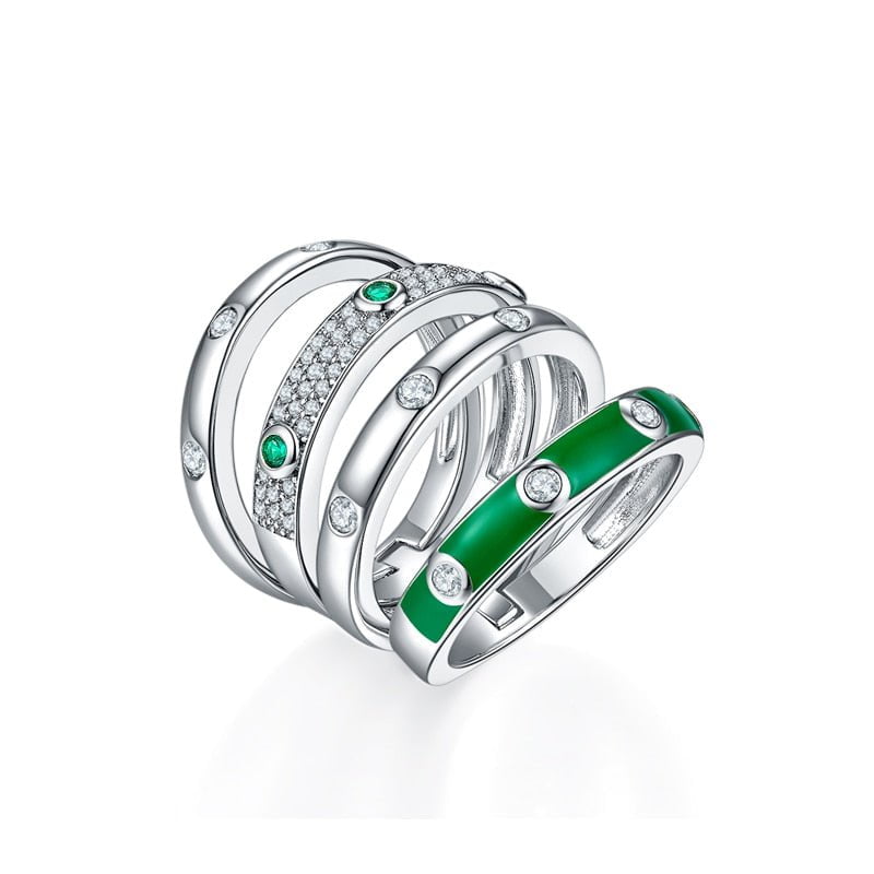 Wee Luxury Silver Rings 6 / Silver High Quality Zirconium Green Silver Ring