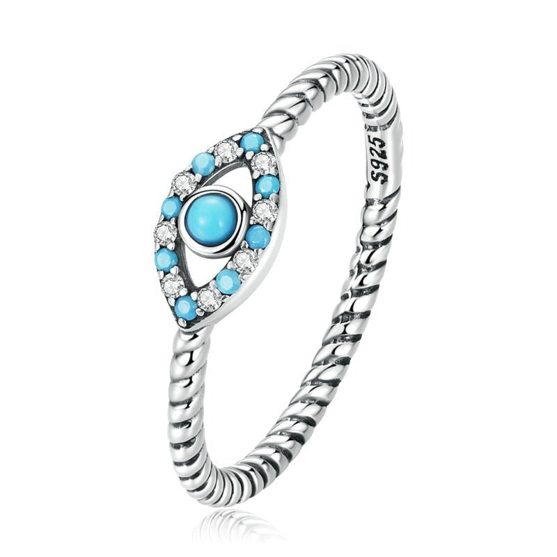 Wee Luxury Silver Rings 6 Turquoise Demon Eye Twist Design Trendy Promise Ring