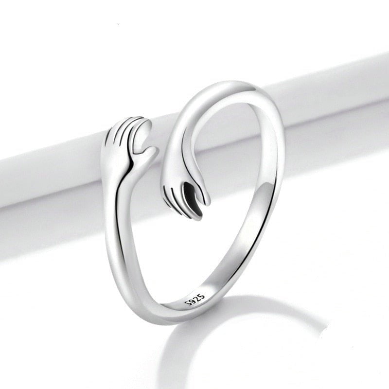Wee Luxury Silver Rings Adjustable Silver Hug Warmth and Love Hand Ring for Women