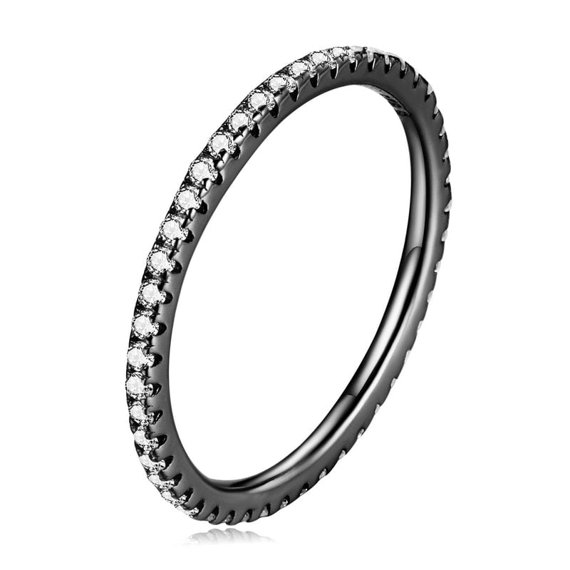 Wee Luxury Silver Rings Black / 5 925 Sterling Silver CZ Simulated Diamond Stackable Ring