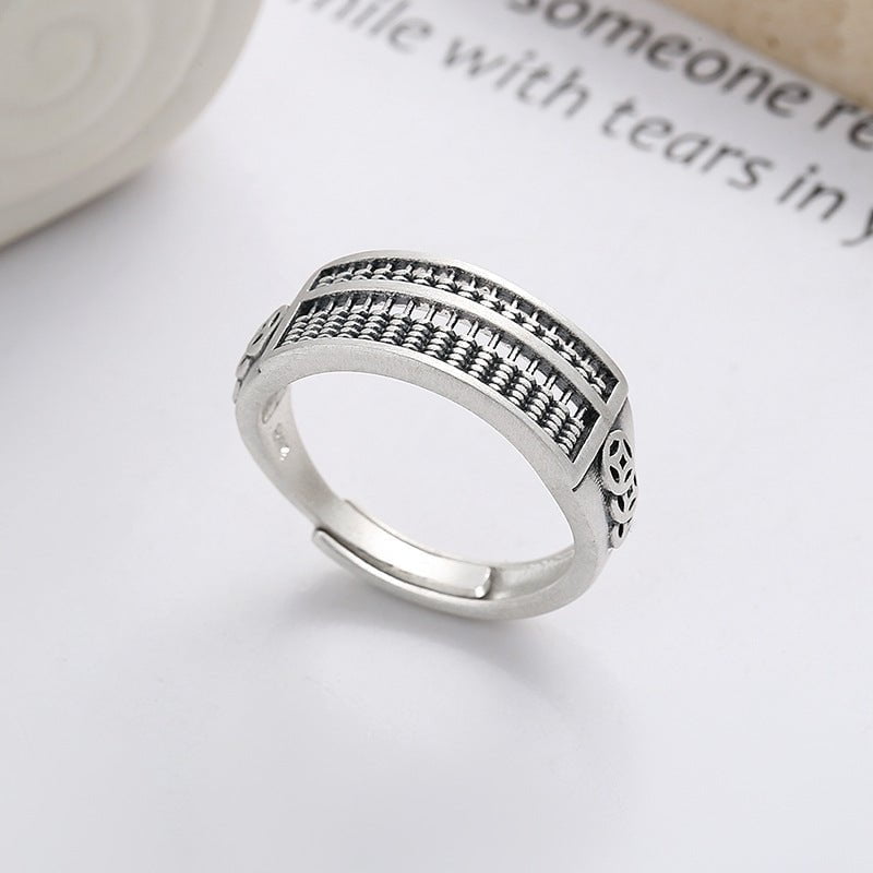 Wee Luxury Silver Rings Ethnic Retro Silver Abacus Women's Adjustable Opening Ring