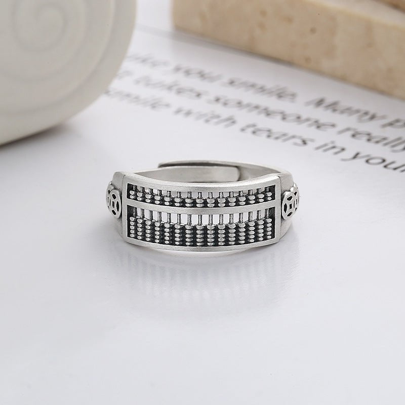 Wee Luxury Silver Rings Ethnic Retro Silver Abacus Women's Adjustable Opening Ring