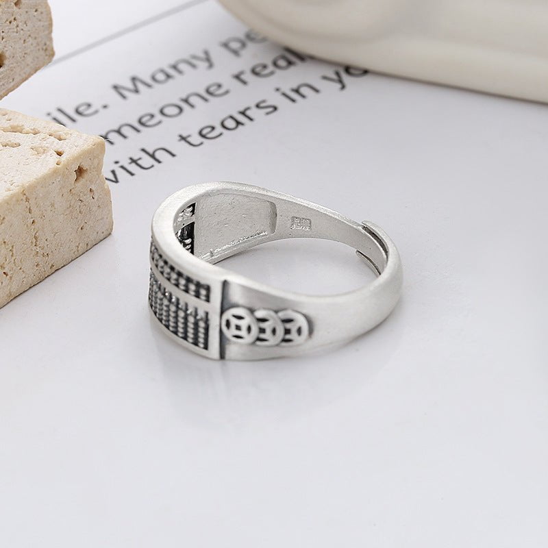 Wee Luxury Silver Rings Ethnic Retro Silver Abacus Women's Adjustable Opening Ring