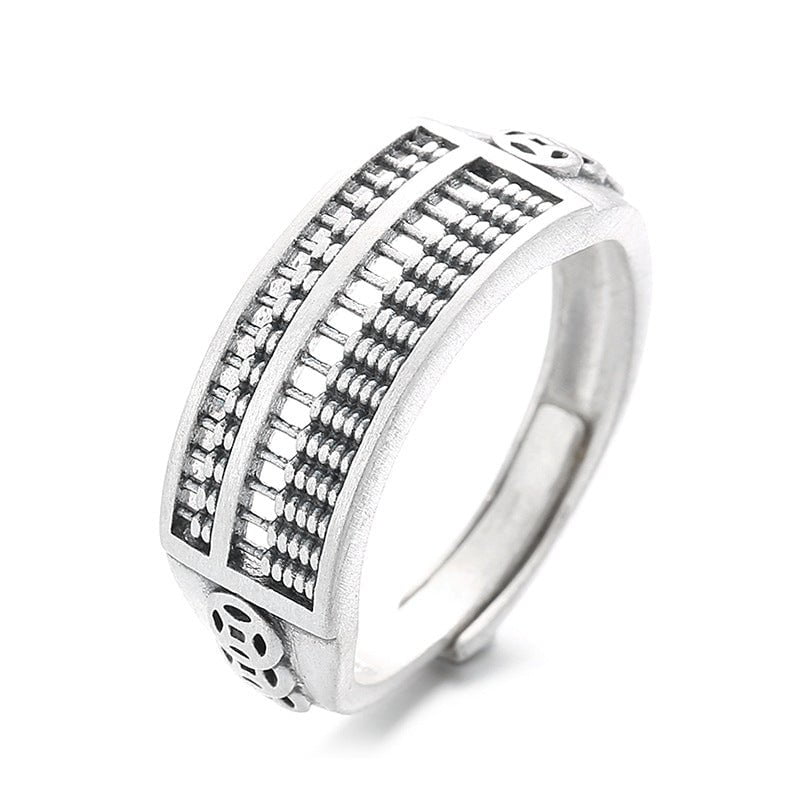 Wee Luxury Silver Rings Ethnic Retro Silver Abacus Women's Adjustable Opening Ring