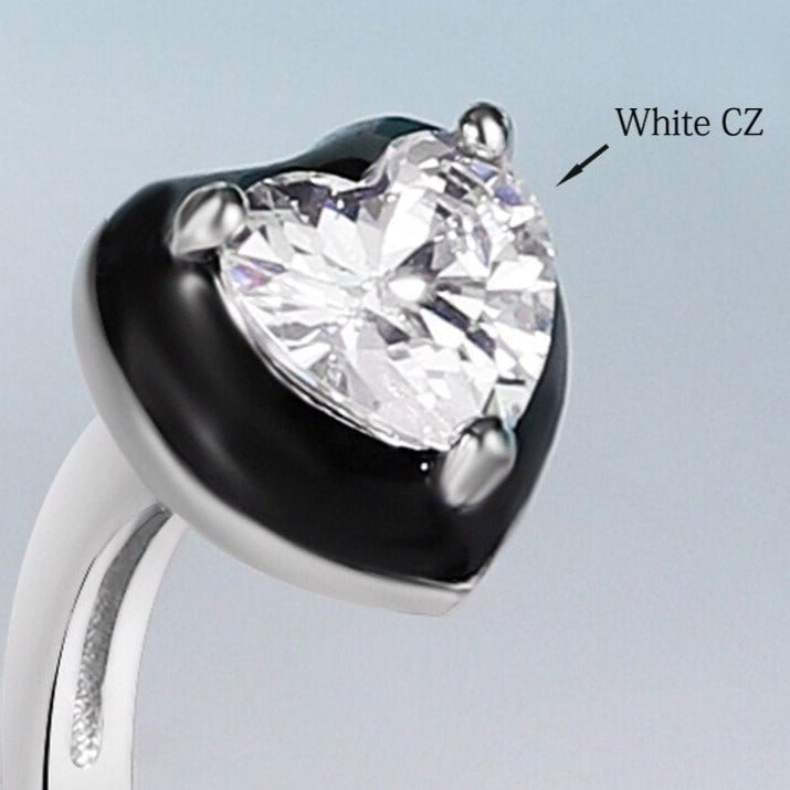Wee Luxury Silver Rings Heart-shaped Moon-shaped Crystal Silver Ring