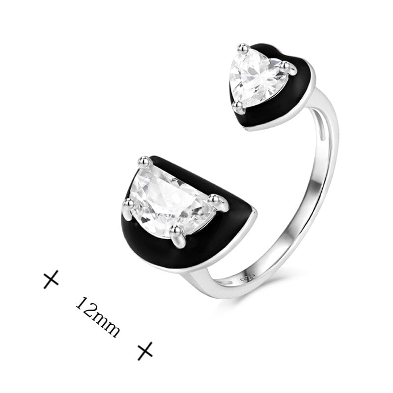 Wee Luxury Silver Rings Heart-shaped Moon-shaped Crystal Silver Ring