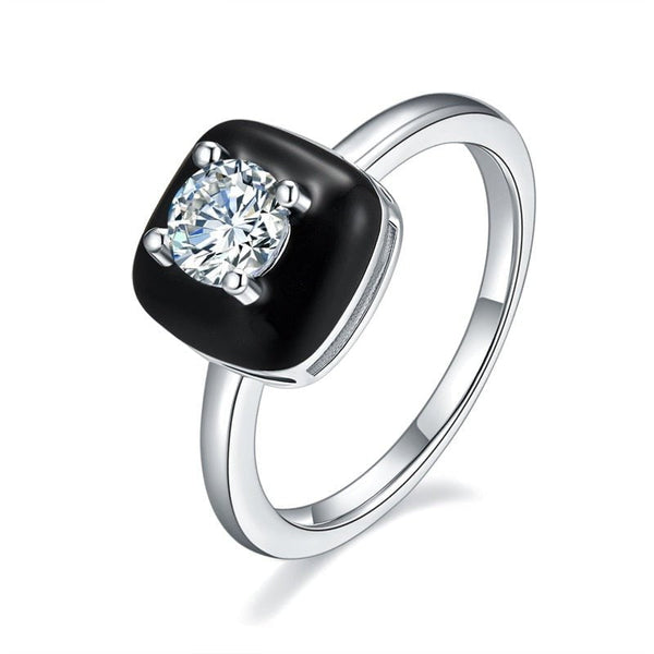 Wee Luxury Silver Rings High Quality Zircon White Black Silver Ring