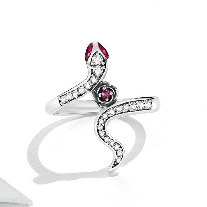 Wee Luxury Silver Rings Personality Cool Fashion Silver Snake & Rose Ring Women