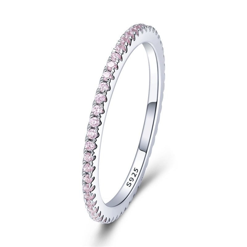 Wee Luxury Silver Rings Pink / 5 925 Sterling Silver CZ Simulated Diamond Stackable Ring