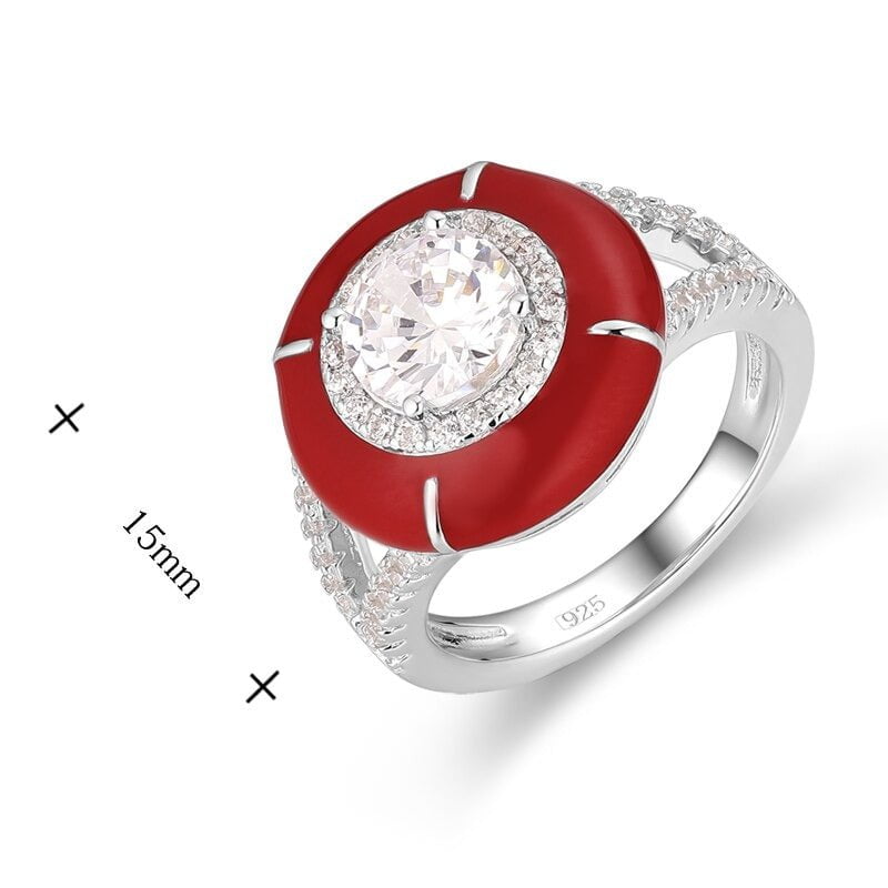 Wee Luxury Silver Rings Retro Style Zircon Red Silver Thumb Ring