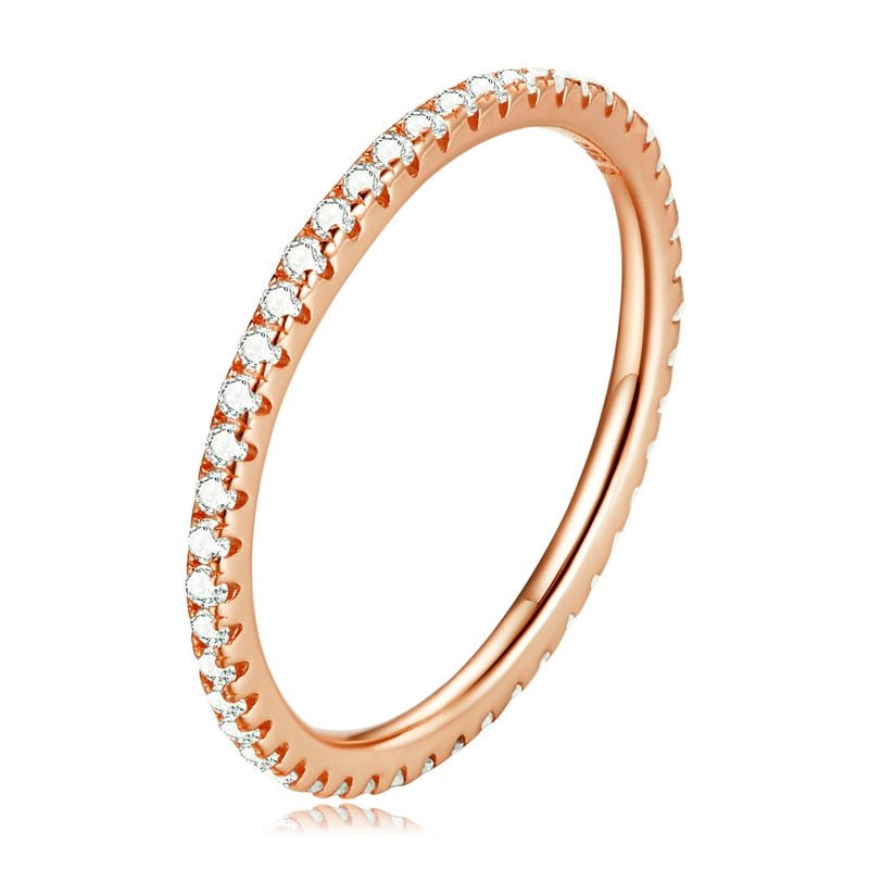 Wee Luxury Silver Rings Rose gold / 5 925 Sterling Silver CZ Simulated Diamond Stackable Ring