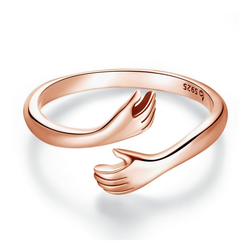 Wee Luxury Silver Rings Rose Gold Adjustable Silver Hug Warmth and Love Hand Ring for Women
