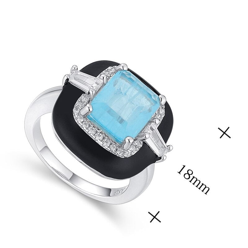 Wee Luxury Silver Rings Shining Zircon Natural Blue Stone Silver Ring with 925