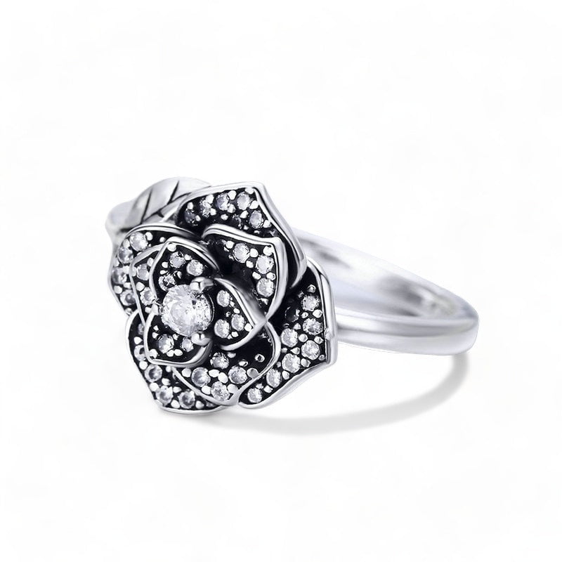 Wee Luxury Silver Rings Silver 925 Sterling Silver Rose Flower Dazzling Ring