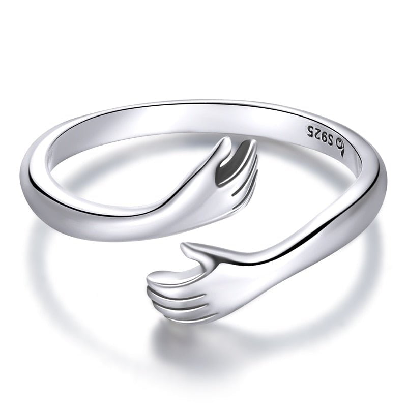 Wee Luxury Silver Rings Silver Adjustable Silver Hug Warmth and Love Hand Ring for Women