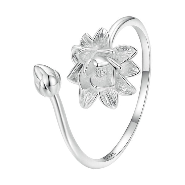 Wee Luxury Silver Rings Silver Adjustable Silver Lotus Opening Ring Flower Design