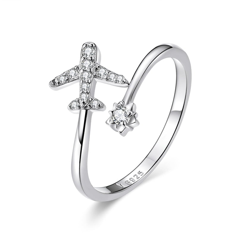 Wee Luxury Silver Rings Silver Genuine 925 Sterling Silver Flying Plane Rings for Women