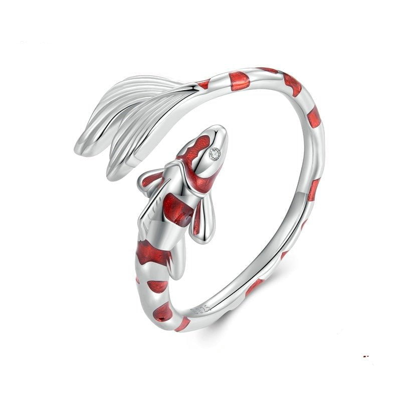 Wee Luxury Silver Rings Silver Lucky Fish Adjustable Red Koi Silver Opening Ring