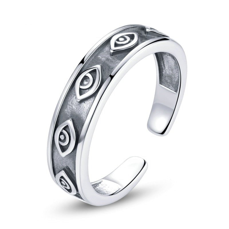 Wee Luxury Silver Rings Silver Multiple Demonic Eyes Wide Silver Guardian Ring Women Fine Adjustable