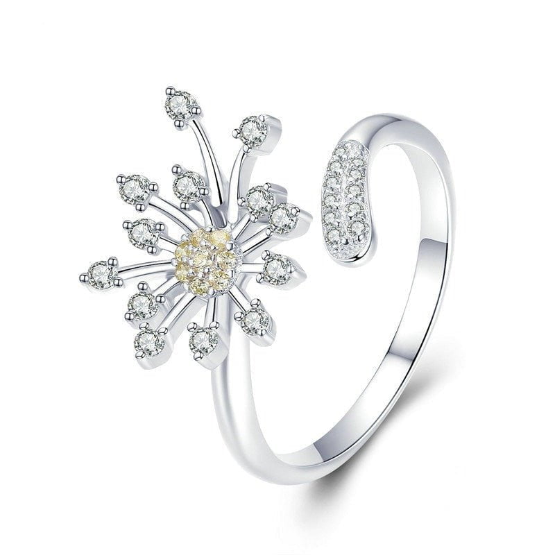 Wee Luxury Silver Rings Silver Sterling Silver Blooming Dandelion Ring Love CZ Adjustable