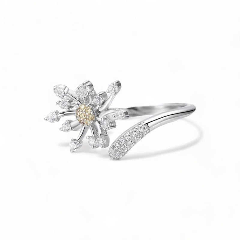 Wee Luxury Silver Rings Silver Sterling Silver Blooming Dandelion Ring Love CZ Adjustable