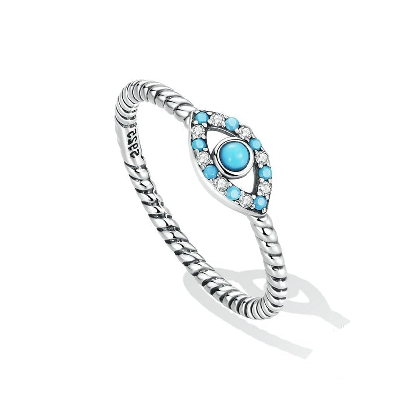 Wee Luxury Silver Rings Turquoise Demon Eye Twist Design Trendy Promise Ring