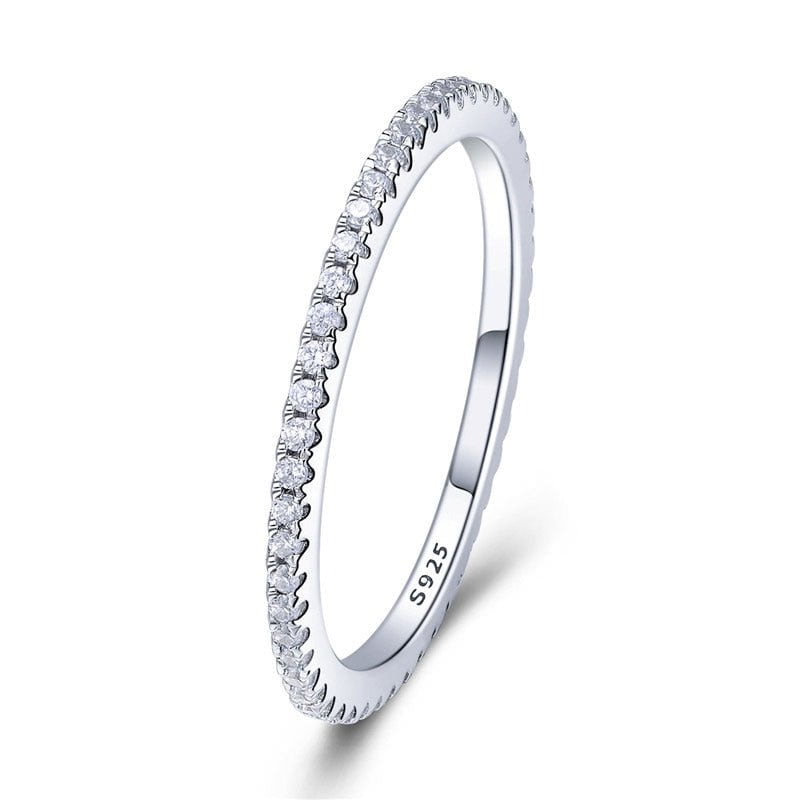 Wee Luxury Silver Rings White / 5 925 Sterling Silver CZ Simulated Diamond Stackable Ring