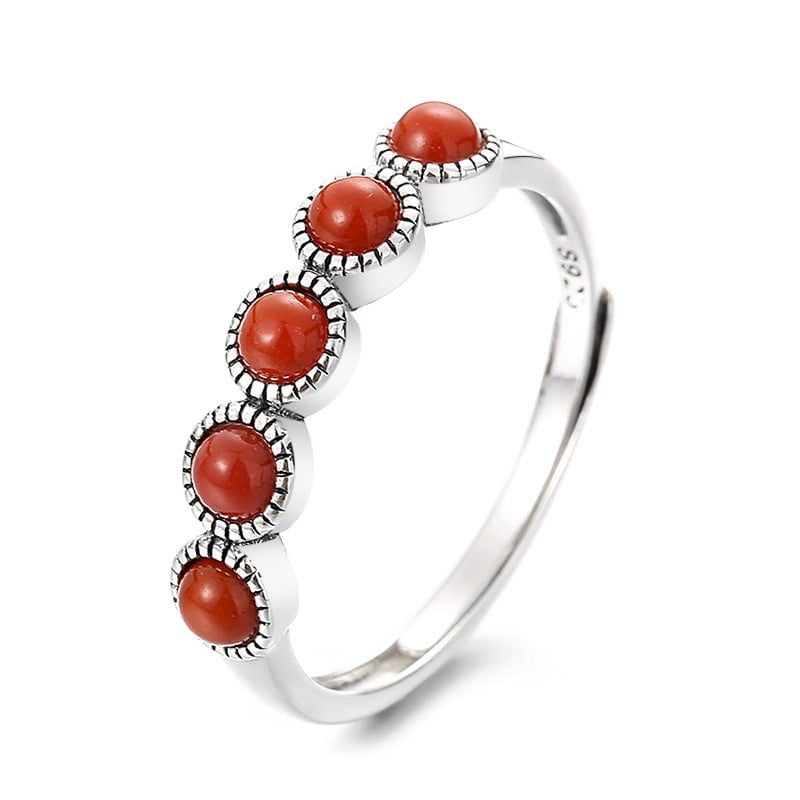Wee Luxury Silver Rings Yfj1027/b is about 1.8 grams / The opening is adjustable Retro South Red Agate Silver Adjustable Opening Ring for Women