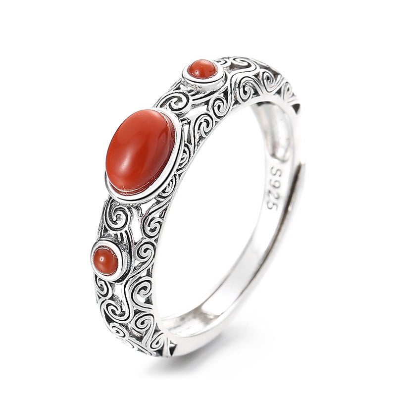 Wee Luxury Silver Rings Yfj931/about 2.6 grams / The opening is adjustable Retro Artisanal South Red Agate Silver Open Ring