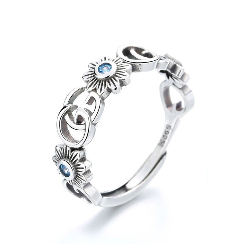 Wee Luxury Silver Rings Yj065/a blue stone is about 2.2 grams / The live mouth is adjustable Vintage Blossom Adjustable Sterling Silver Ring for Women