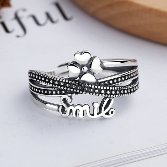 Wee Luxury Silver Rings Yj273/about 3.51g / The opening is adjustable Sterling Silver Retro Style Adjustable Finger Ring with Lucky Clover Design