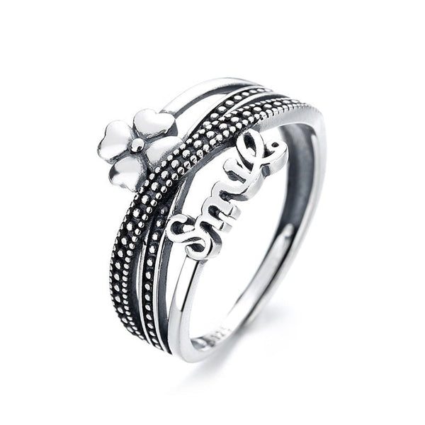 Wee Luxury Silver Rings Yj273/about 3.51g / The opening is adjustable Sterling Silver Retro Style Adjustable Finger Ring with Lucky Clover Design