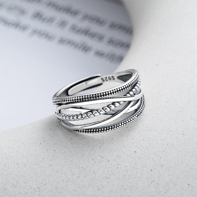 Wee Luxury Silver Rings Yj421/about 3.5 grams / The opening is adjustable Korean Style Sterling Silver Retro Geometric Twist Cross Ring