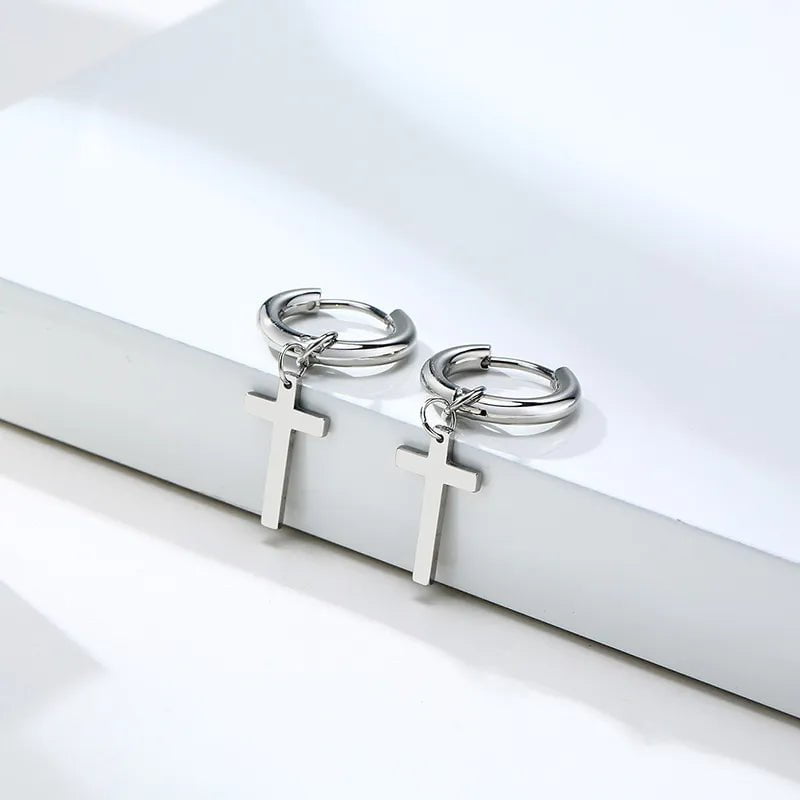 Wee Luxury Stainless Steel Earring with Cross Charm For Guys Men's Jewelry