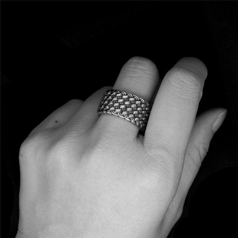 Vintage Stainless Steel Interwoven Men Finger Ring