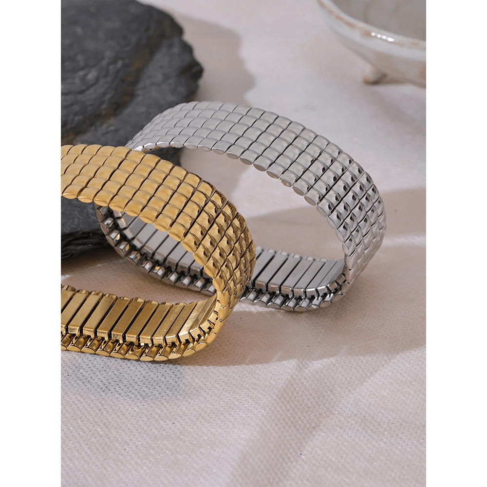 Wee Luxury Women Bracelets 30mm Trendy Stainless Steel Elastic Metal Wide Large Bangle Bracelets