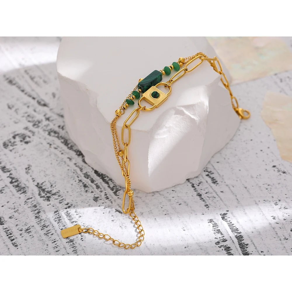 Wee Luxury Women Bracelets 771 Malachite Stone Natural Stone Green Multi Layer Bracelet Bangle For Women
