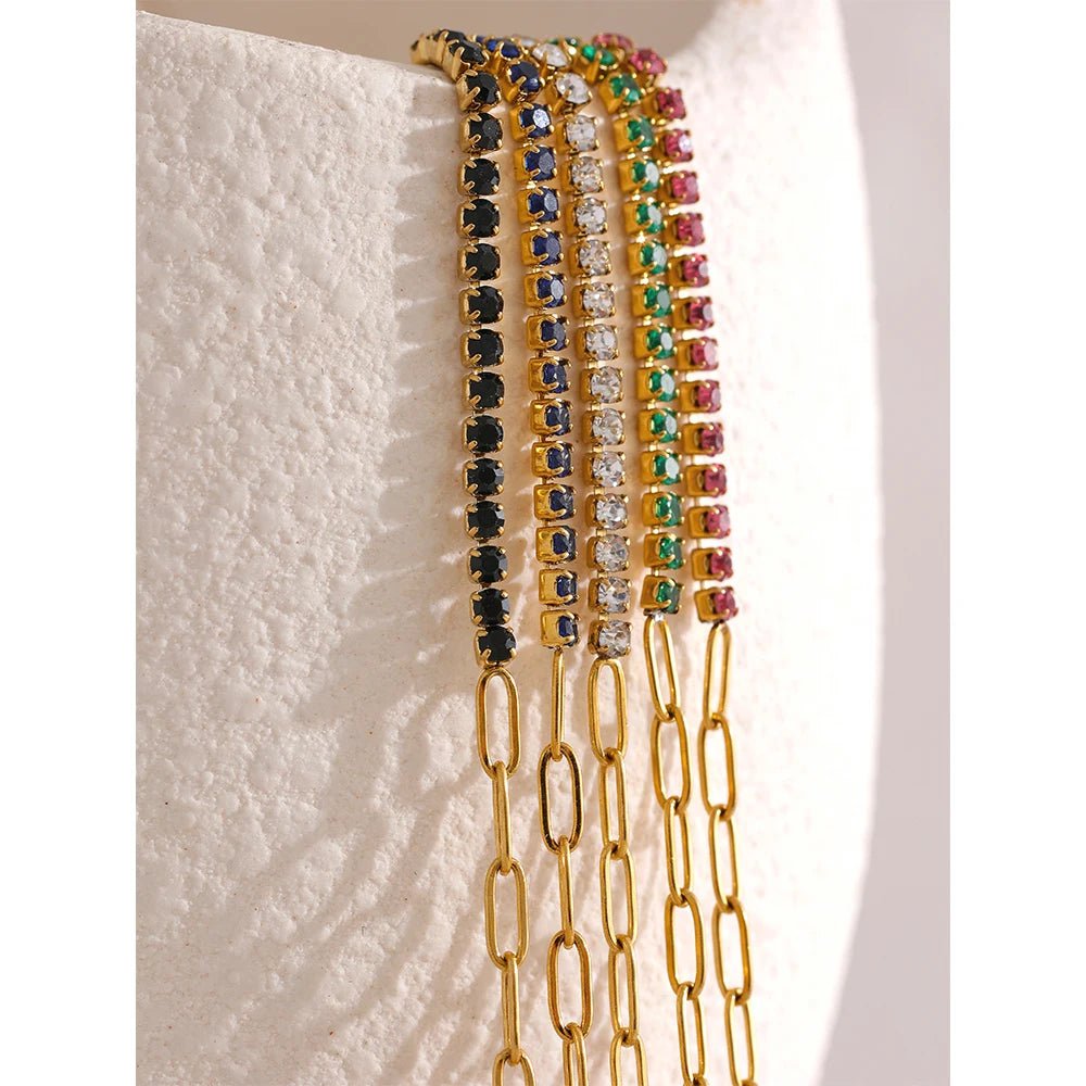 Wee Luxury Women Bracelets Chic Thin Chain Colorful Cubic Zirconia Bracelet Bangle