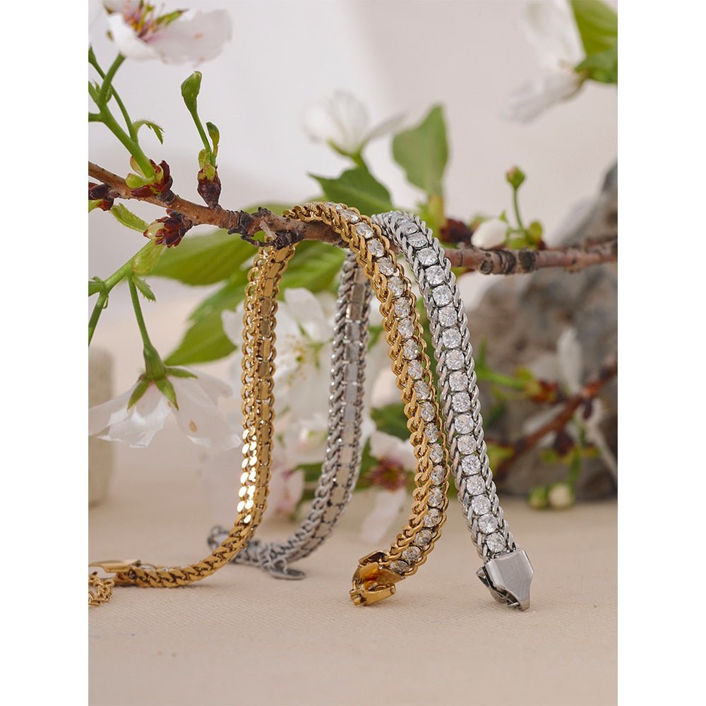 Cubic Zirconia Bangle Golden Chain Bracelet