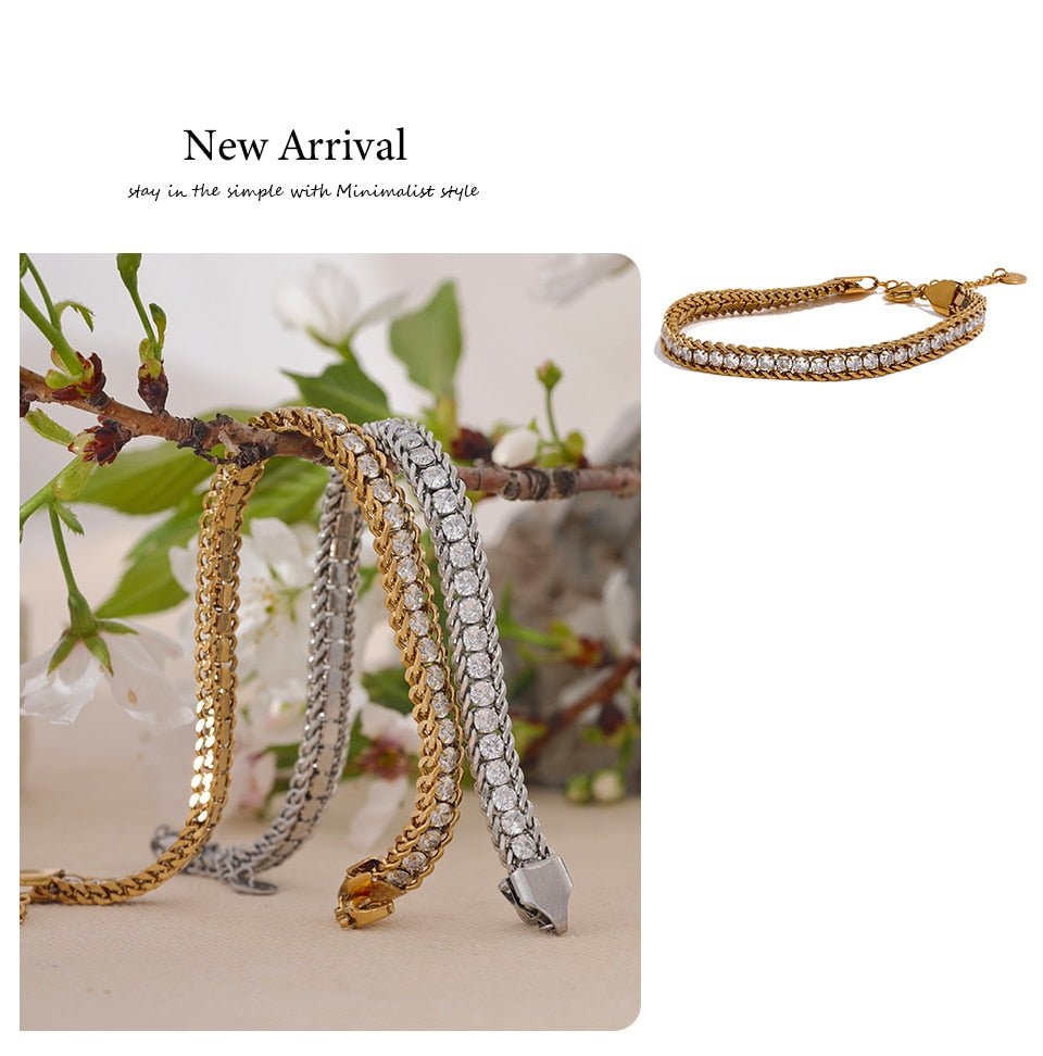 Cubic Zirconia Bangle Golden Chain Bracelet