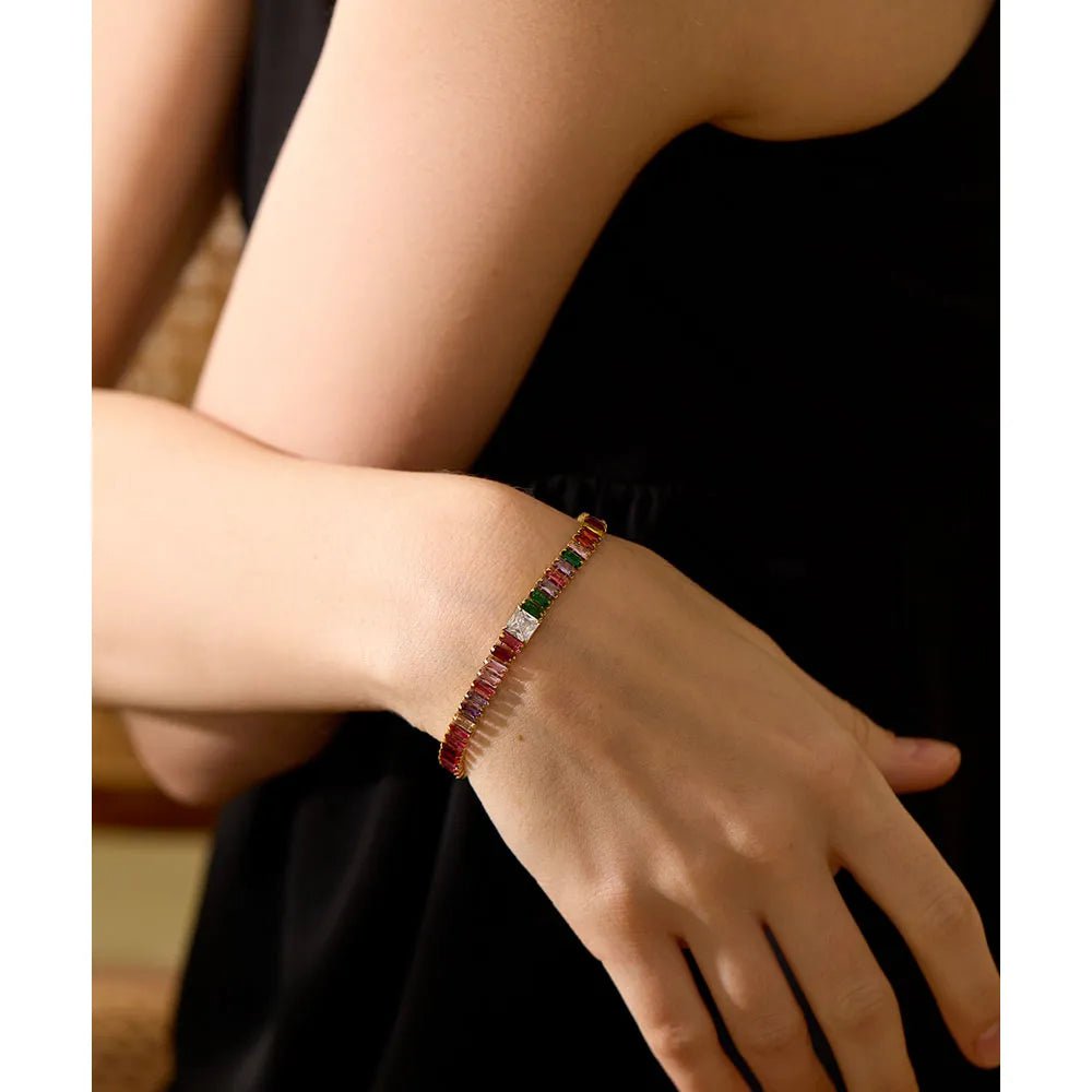 Wee Luxury Women Bracelets Delicate Shiny Cubic Zirconia Stainless Steel Chain Bracelet