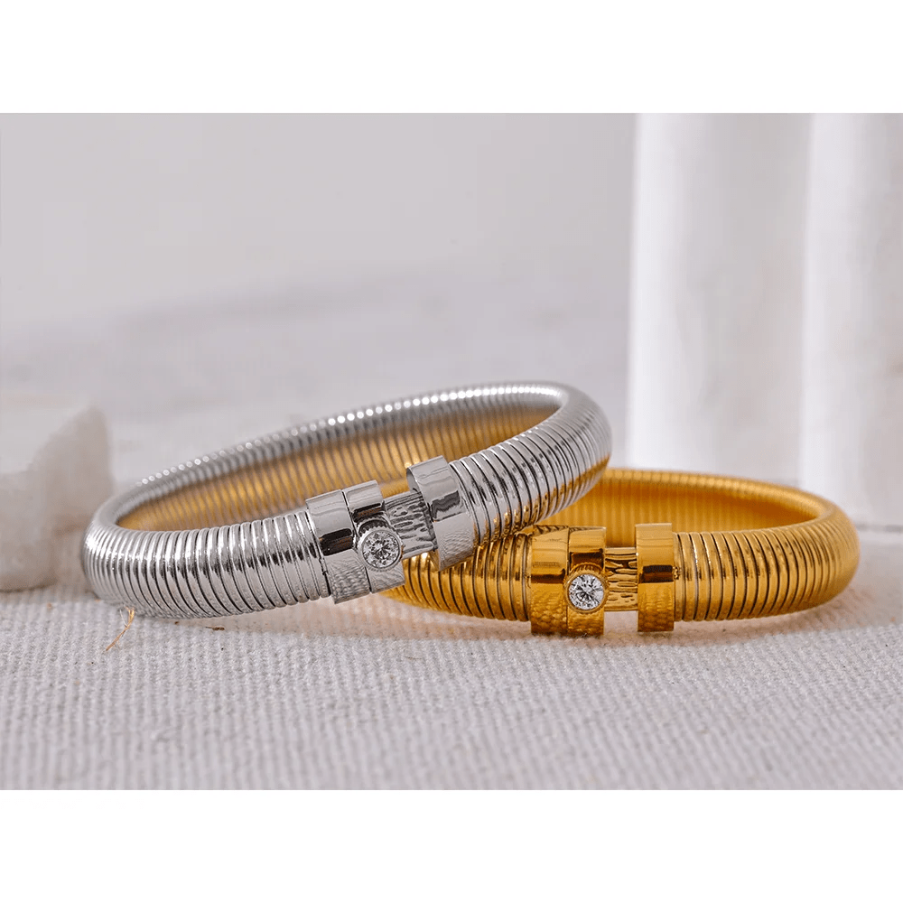 Wee Luxury Women Bracelets Fashion Elastic Thick Metal Bracelet Bangle CZ Popular Jewelry