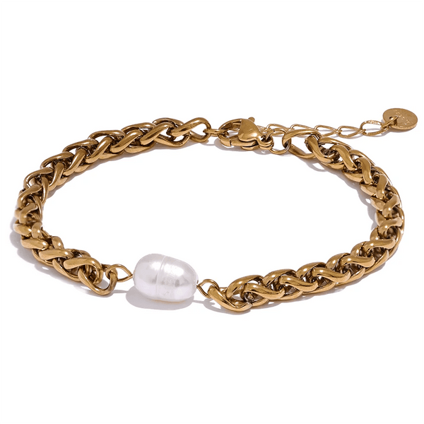 Wee Luxury Women Bracelets Gold 316l Stainless Steel Natural Pearl Cuban Chain Bracelet Bangle for Women