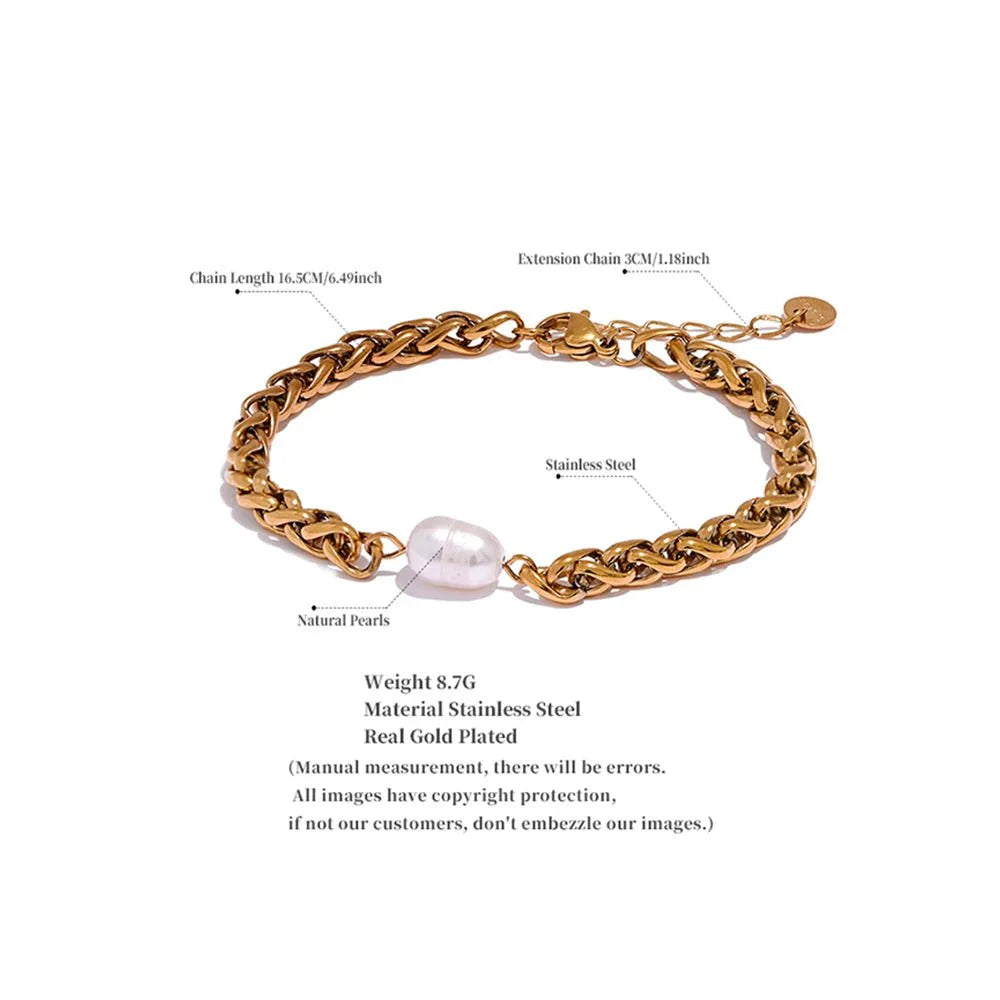 Wee Luxury Women Bracelets Gold 316l Stainless Steel Natural Pearl Cuban Chain Bracelet Bangle for Women