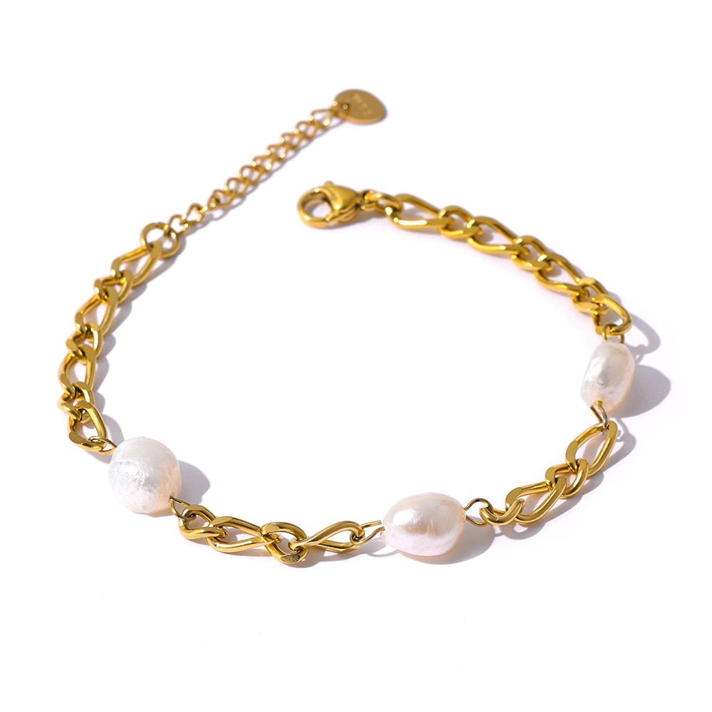 Elegant Natural Pearl Chain Bracelet For Ladies Gold Color
