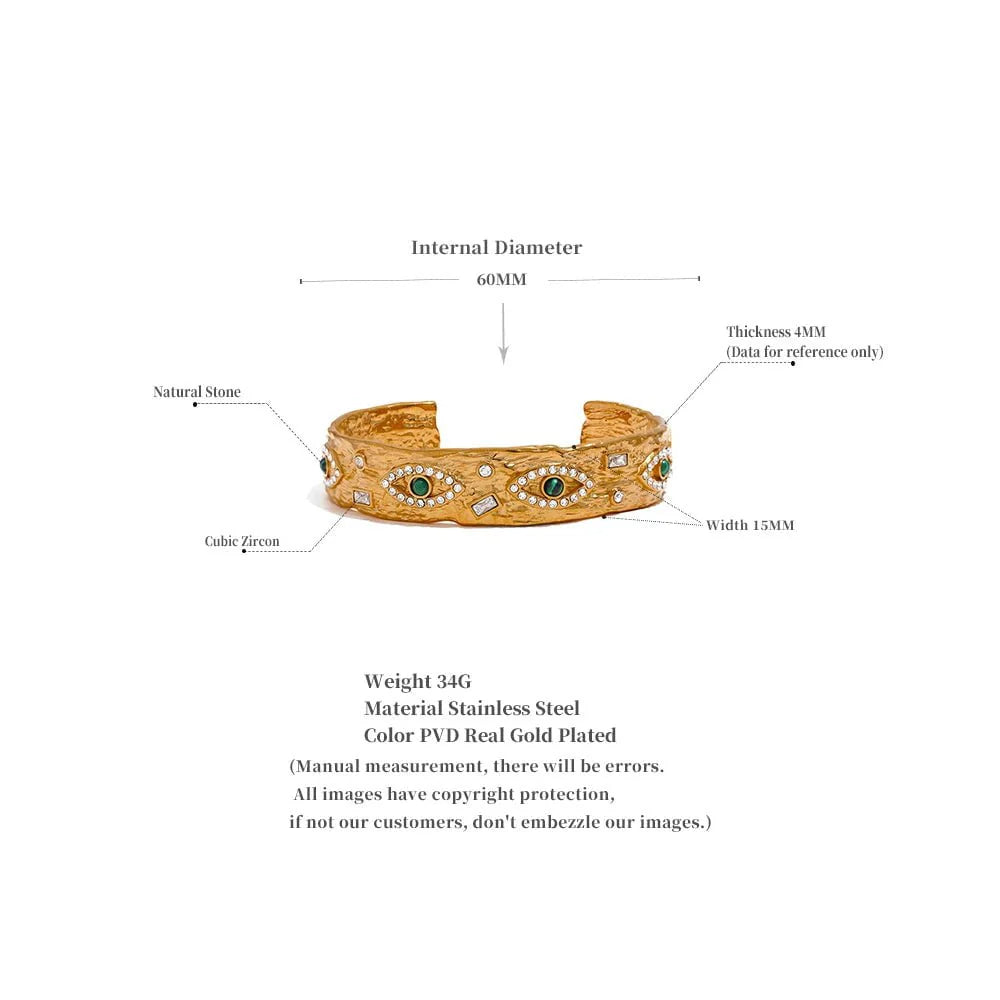 Wee Luxury Women Bracelets Gold Plated 60mm Exquisite Charm Eye Zircon Vintage Open Cuff Bracelet